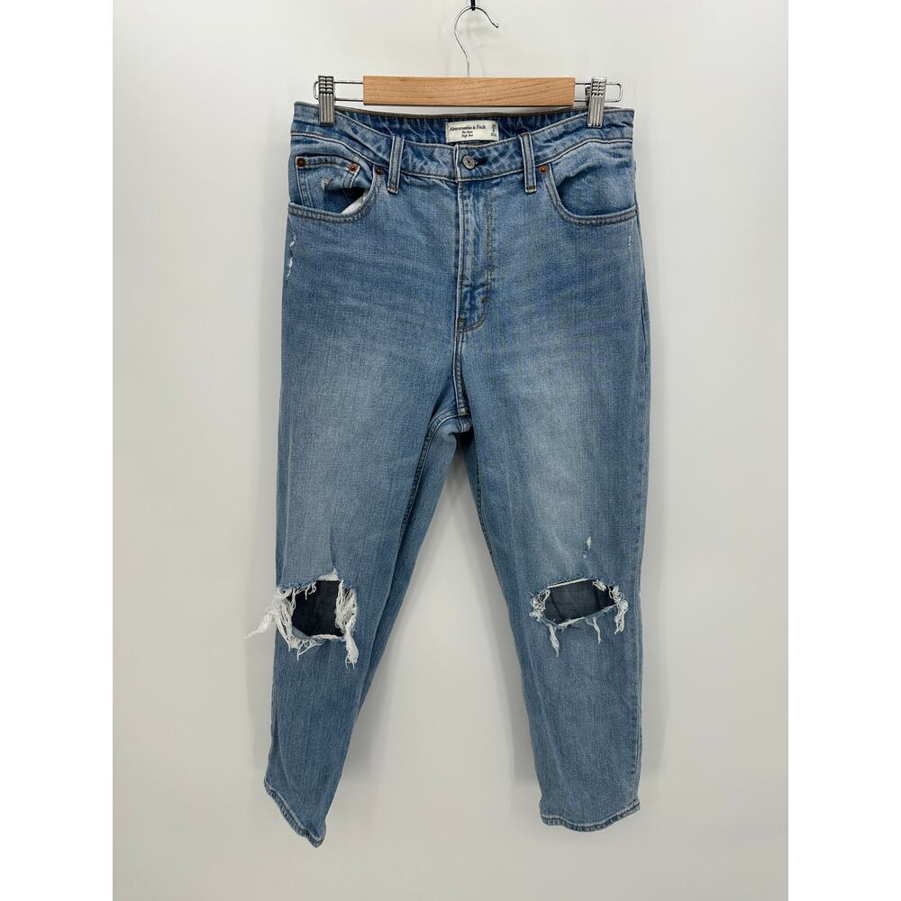 Abercrombie & Fitch The Mom High Rise Jeans Women 8R‎ Distressed Curve Love Blue